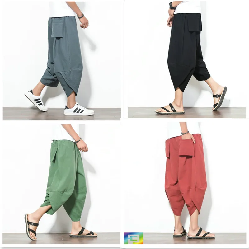 

Summer Men Sweatpants Casual Baggy Linen India Harem Wide Leg Yoga Bloomers Capri Pant Male Running Joggger Fitness Workout Pant