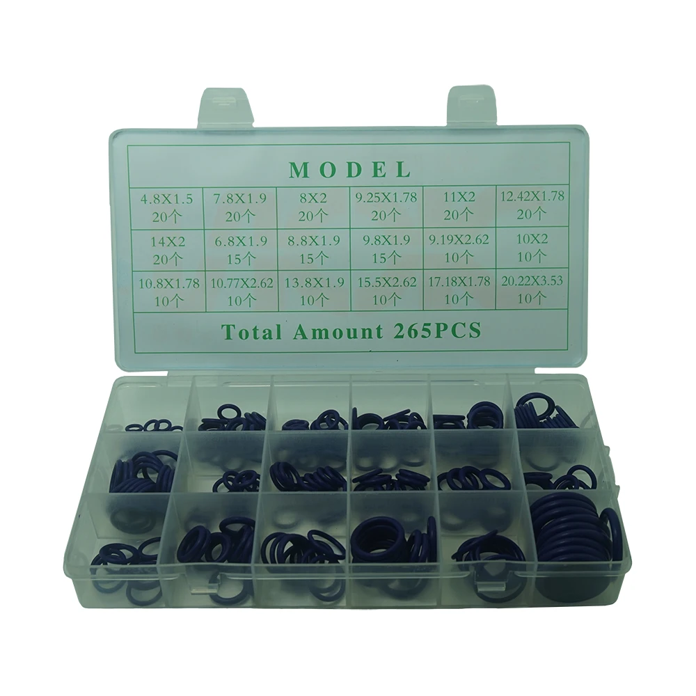 265PCS 18 Sizes Assortment Car Air Condition Rubber Ring O-Rings Seal A/C Repair Automotive AC Pipe Tool Joint Seal Rings
265PCS 18 Sizes Assortment Car Air Condition Rubber Ring O-Rings Seal A/C Repair Automotive AC Pipe Tool Joint Seal Rings