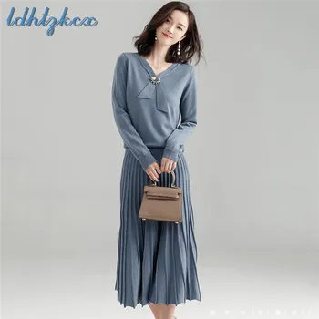 Two Piece Set Women Knitted Sweater and Pleated Skirt Sets 2018 Autumn New Korean Office Temperament Lady Fashion Clothing LD684
Two Piece Set Women Knitted Sweater and Pleated Skirt Sets 2018 Autumn New Korean Office Temperament Lady Fashion Clothing LD684