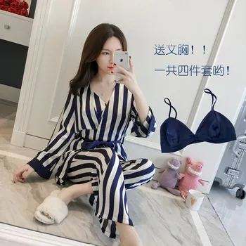 Silka Surplus Pyjama Women Pajama Set Sexy Long Sleeve Tops Pants Shorts 4 Pieces silk nightwear Home Wear Female Sleepwear Suit
Silka Surplus Pyjama Women Pajama Set Sexy Long Sleeve Tops Pants Shorts 4 Pieces silk nightwear Home Wear Female Sleepwear Suit