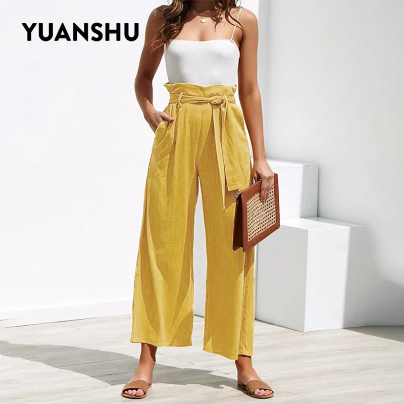 YUANSHU Women High Waist Wide Leg Pants Women Solid Lace Up Loose Trousers Female pockets plus size summer pants
YUANSHU Women High Waist Wide Leg Pants Women Solid Lace Up Loose Trousers Female pockets plus size summer pants