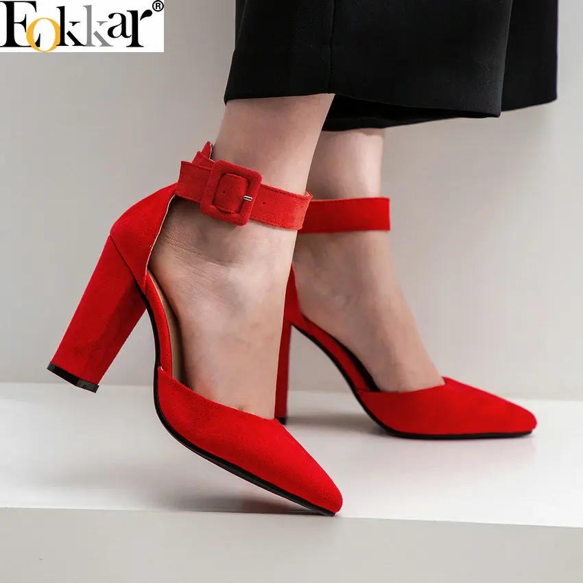 Eokkar 2019 Office Lady Square High Heel Dress Shoes Flock Pointed Toe Buckle Strap Pumps Shoes For Women Black Shoes Size 34-43
Eokkar 2019 Office Lady Square High Heel Dress Shoes Flock Pointed Toe Buckle Strap Pumps Shoes For Women Black Shoes Size 34-43