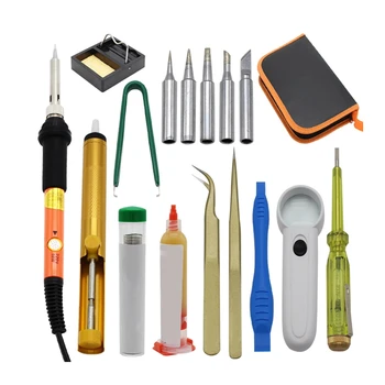 New 17 Pcs Soldering Iron Kit With 60W Adjustable Temperature 200-460°C Welding Soldering Iron 5 Soldering Tips Tin Wire Tube
New 17 Pcs Soldering Iron Kit With 60W Adjustable Temperature 200-460°C Welding Soldering Iron 5 Soldering Tips Tin Wire Tube