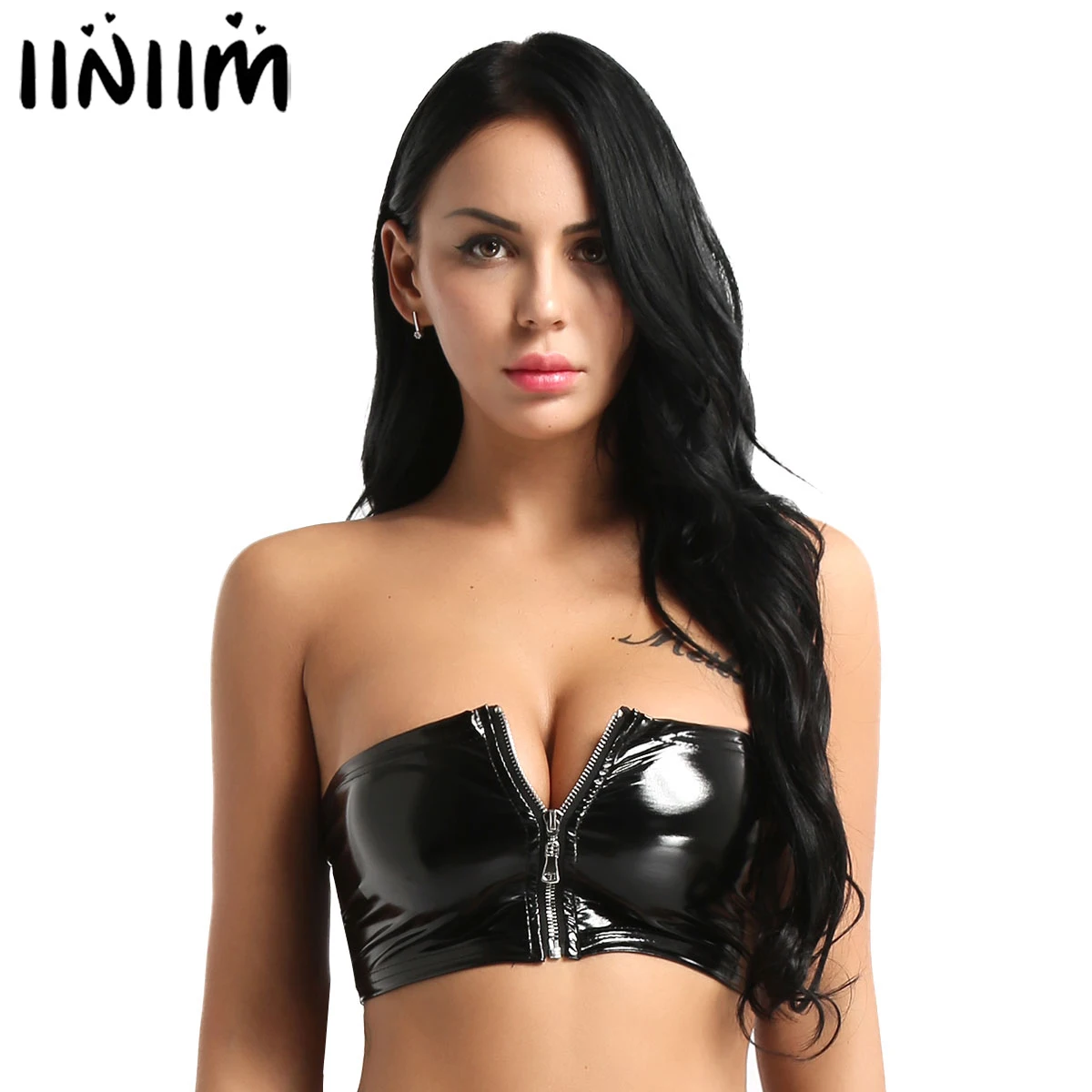 Ladies Sexy PU Leather Tube Top Women Party Club Front Zipper Removable UnPadded Bra Cropped Seamless Strapless Crop Top Bra
Ladies Sexy PU Leather Tube Top Women Party Club Front Zipper Removable UnPadded Bra Cropped Seamless Strapless Crop Top Bra