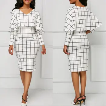 Women Bodycon V-neck Long Sleeve White Plaid Dresses Ladies Casual Autumn Evening Party White Dress
Women Bodycon V-neck Long Sleeve White Plaid Dresses Ladies Casual Autumn Evening Party White Dress