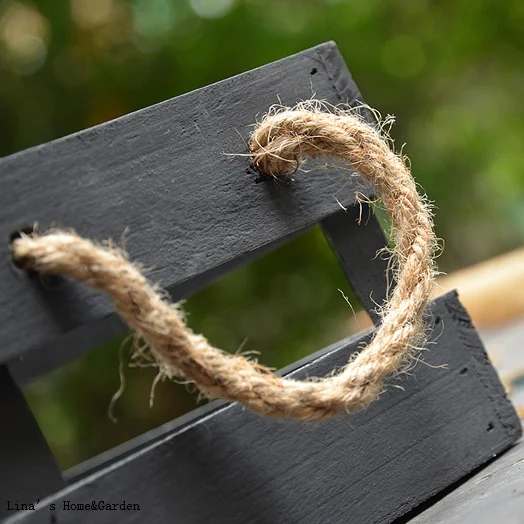 rope handles gray black vintage provence mini wood herb planter box (4)