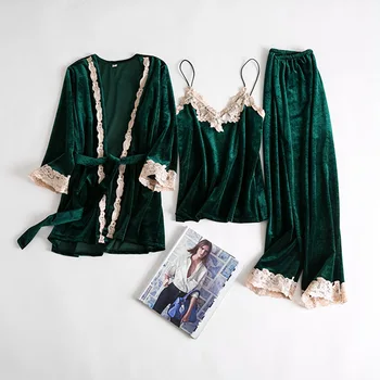 3PCS Cami&Pant&Robe Velvet Sleepwear Solid Women Warm Lace Pajamas Pijamas Suit Fashion Soft Home Wear Nightwear Set Negligee
3PCS Cami&Pant&Robe Velvet Sleepwear Solid Women Warm Lace Pajamas Pijamas Suit Fashion Soft Home Wear Nightwear Set Negligee