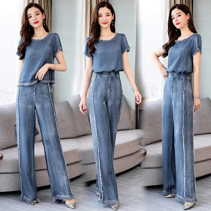 Jeans Casual Two Piece Set Summer Woman Suit Vogue Goddess Year-old Female Costume Ensemble Femme Survetement Clothes For Women
Jeans Casual Two Piece Set Summer Woman Suit Vogue Goddess Year-old Female Costume Ensemble Femme Survetement Clothes For Women