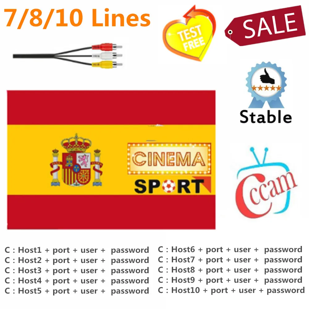 Spain Receiver Cccams lines for 1 year Spain used for freesat v7 V8 DVB-S2 CCcam Satellite receiver Europe channels 7 8 10 lines
Spain Receiver Cccams lines for 1 year Spain used for freesat v7 V8 DVB-S2 CCcam Satellite receiver Europe channels 7 8 10 lines