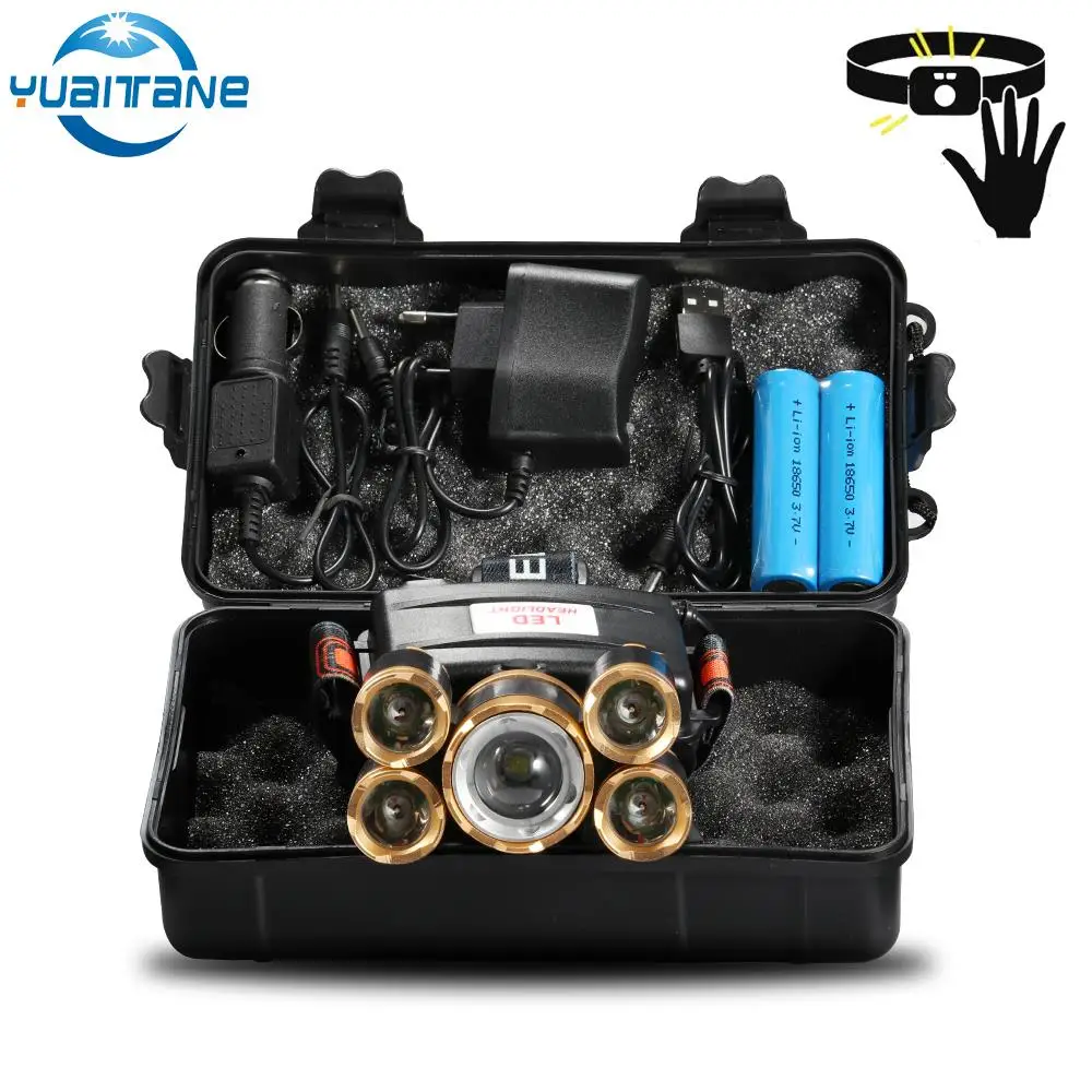 Rechargeable LED Headlight 50000LM Metion Sensor LED Headlamp 5*T6 Zoom Induction Head lamp use 18650 battery for Bicycle light
Rechargeable LED Headlight 50000LM Metion Sensor LED Headlamp 5*T6 Zoom Induction Head lamp use 18650 battery for Bicycle light