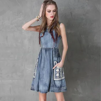 Summer Sleeveless Denim Dress Women O-Neck A-Line Light Blue Embrodiery Denim Jeans Dress Short Sundress Vestidos Robe Femme
Summer Sleeveless Denim Dress Women O-Neck A-Line Light Blue Embrodiery Denim Jeans Dress Short Sundress Vestidos Robe Femme