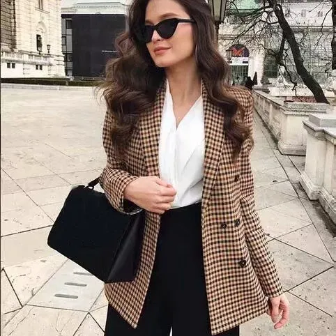 Women Plaid Blazer Long Sleeve Double Breasted Slim Checked Coat Formal Jacket Blazer Office Suit Lady Outerwear
Women Plaid Blazer Long Sleeve Double Breasted Slim Checked Coat Formal Jacket Blazer Office Suit Lady Outerwear