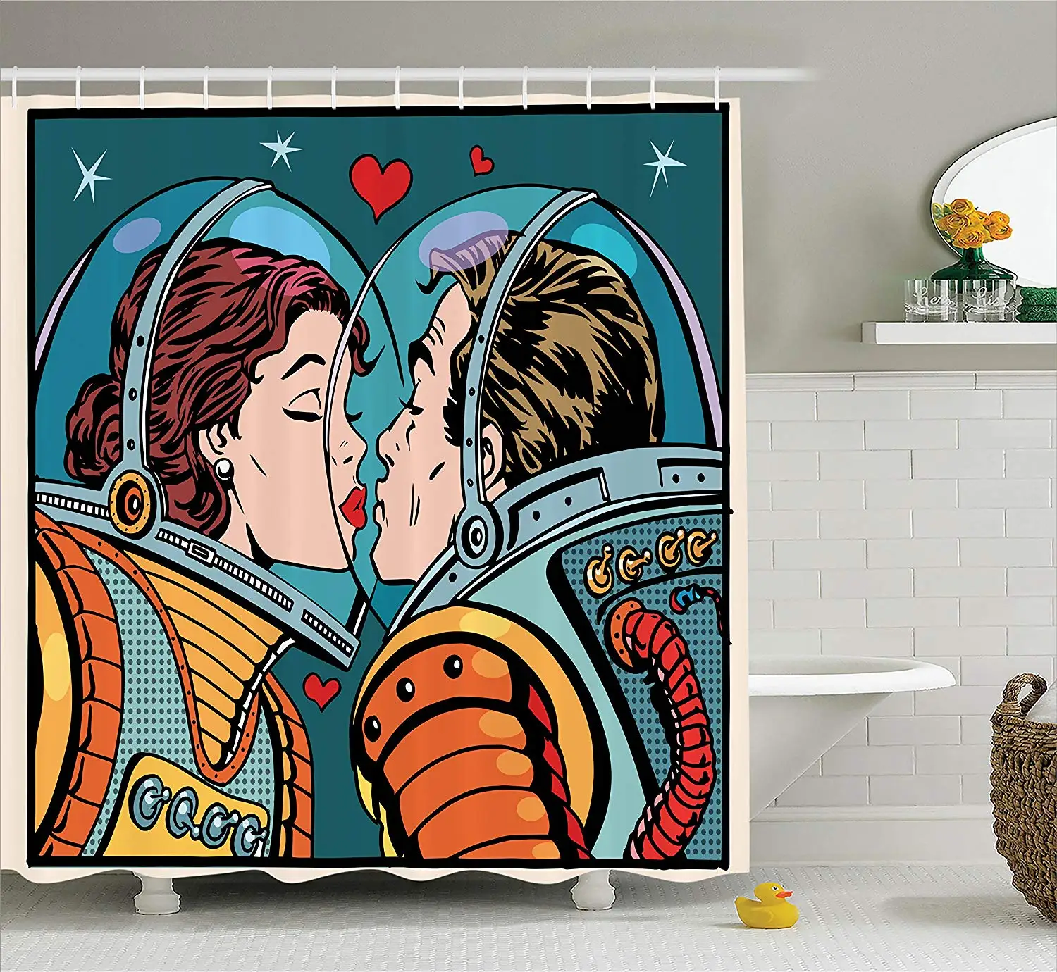 Funny Shower Curtain Love Space Man Woman Valentines Kissing Science Couple Pop Art Design Print Bathroom Shower Curtain Set
Funny Shower Curtain Love Space Man Woman Valentines Kissing Science Couple Pop Art Design Print Bathroom Shower Curtain Set