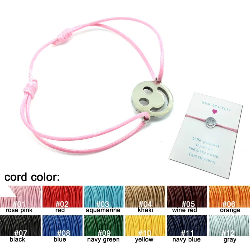 Wish Bracelet Stainless Steel Smile Face Pendant Good Luck Bracelet Charm Adjustable String Cord Bracelet For Women Girls 
Wish Bracelet Stainless Steel Smile Face Pendant Good Luck Bracelet Charm Adjustable String Cord Bracelet For Women Girls