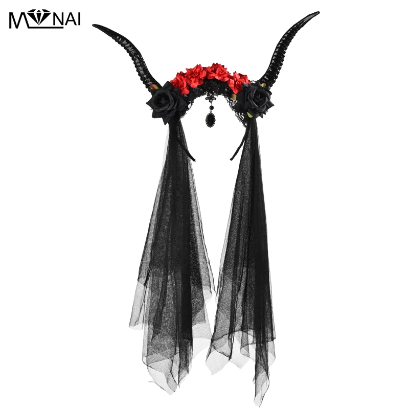 Halloween Cosplay Witch Horns Headwear Gothic Antler Flowers Headband Party Black Queen Veil Headpiece Lolita Hair Accessory
Halloween Cosplay Witch Horns Headwear Gothic Antler Flowers Headband Party Black Queen Veil Headpiece Lolita Hair Accessory