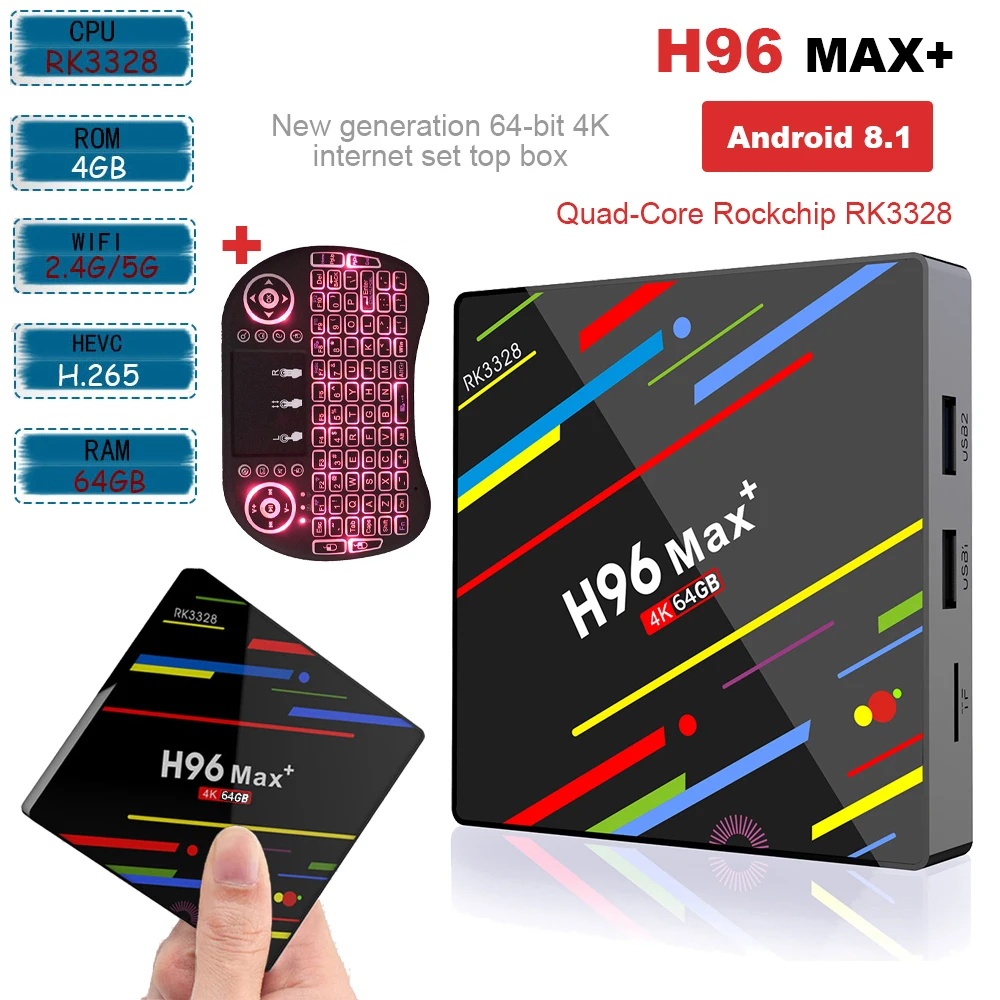 Android 8.1 H96 Max+ Smart TV Box Quad Core 4GB 64GB Set Top Box 2.4G 5G Dual band WiFi Media Player add I8 air mouse
Android 8.1 H96 Max+ Smart TV Box Quad Core 4GB 64GB Set Top Box 2.4G 5G Dual band WiFi Media Player add I8 air mouse