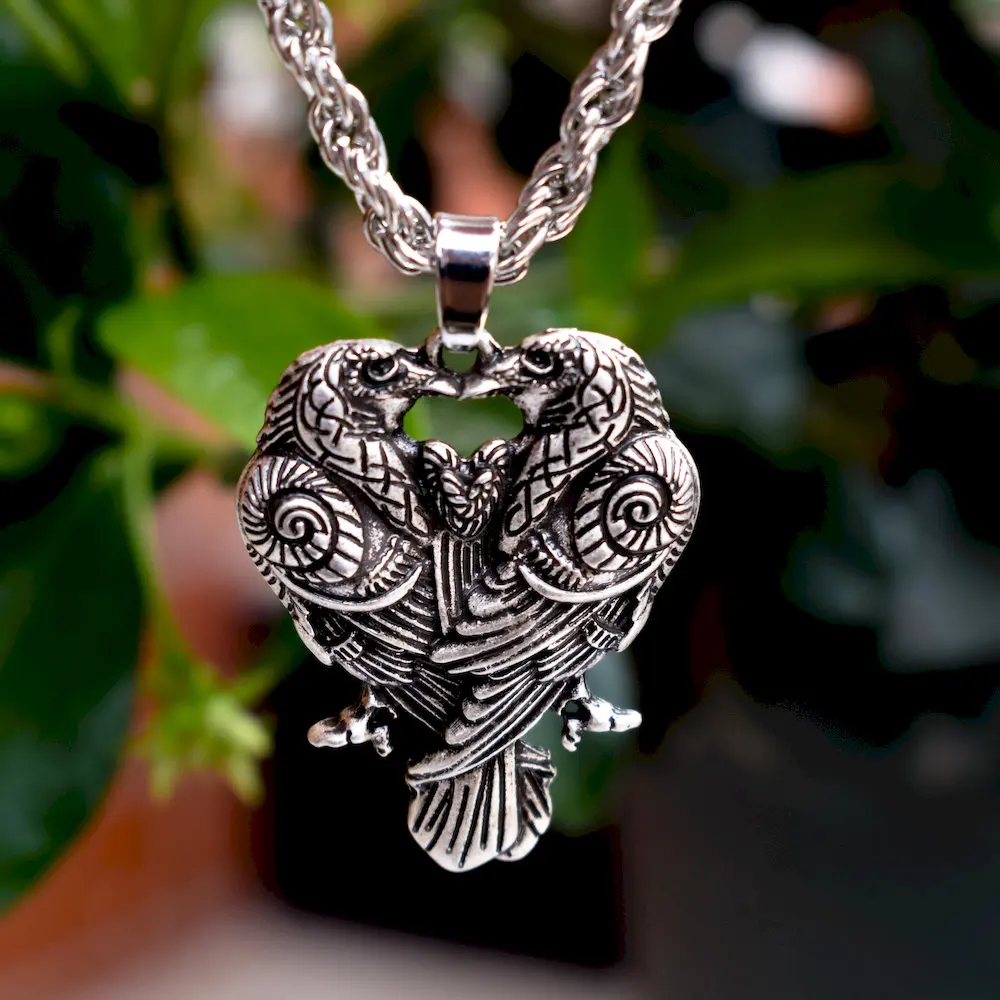 SanLan norse talisman Odin's Ravens два ворона Huginn и Muninn кулон для пары кельтское ожерелье с