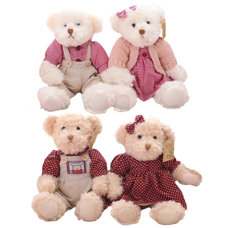 Милая Мини пара плюшевых медведей с тканью плюшевые игрушки свадебные куклы