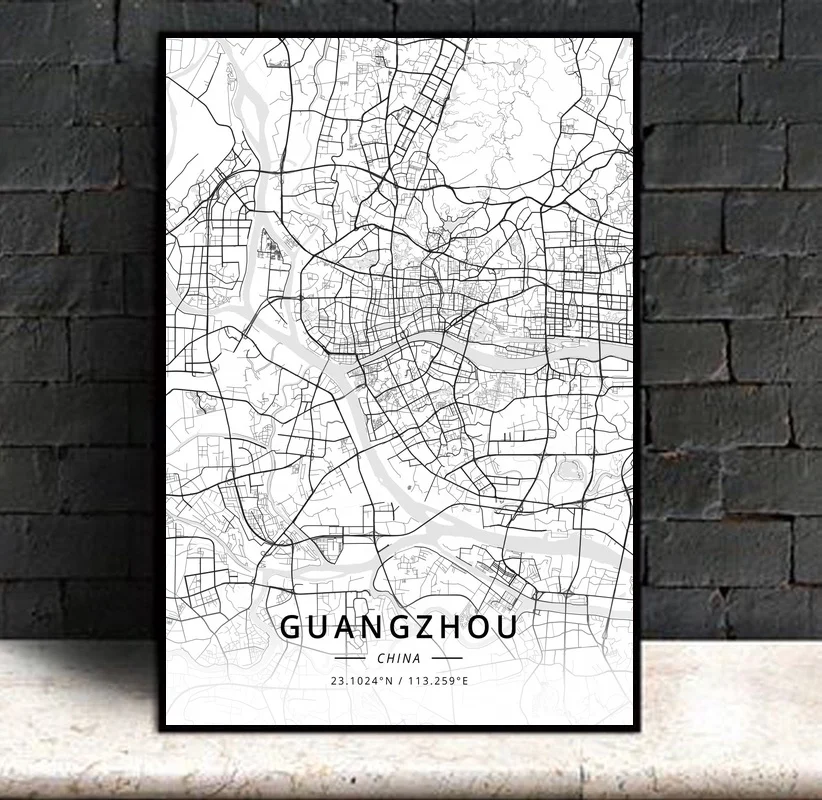 Гуанчжоу Китай Современная Карта города Холст Искусство Печать Декор для дома
