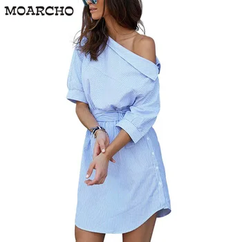 MOARCHO shirt dress half sleeve Casual beach dresses