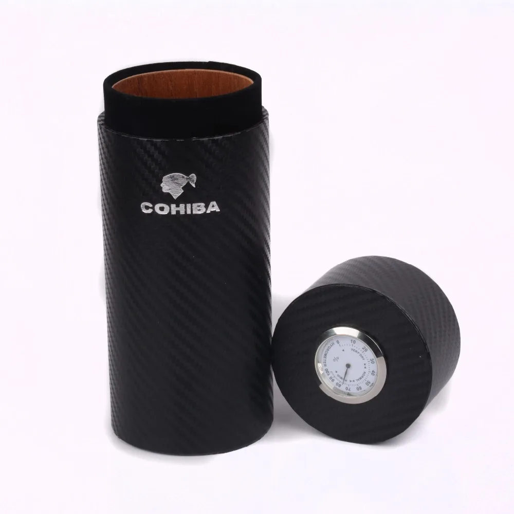 COHIBA Travel Cigar Case Black Carbon Fiber Cedar Wood Lined Tube Mini Humidor Inside with Long Humidifier Hygrometer
COHIBA Travel Cigar Case Black Carbon Fiber Cedar Wood Lined Tube Mini Humidor Inside with Long Humidifier Hygrometer