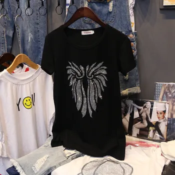 Hot drilling Short sleeve T-shirt women 2020 spring and Summer New casual Pullovers Cotton black loose O-Neck T-shirts C1051
Hot drilling Short sleeve T-shirt women 2020 spring and Summer New casual Pullovers Cotton black loose O-Neck T-shirts C1051