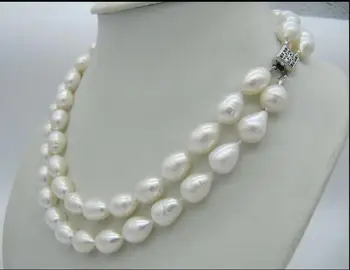 

2rows11-12mm south sea white baroque pearl necklace 18"19" KKK