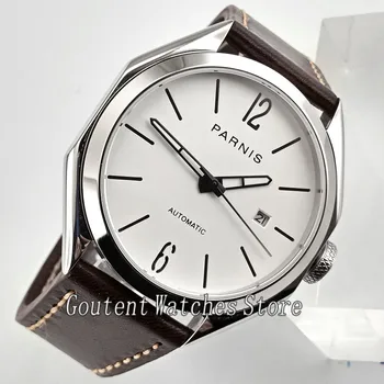 43mm Parnis Men Watch White Dial Coffee Leather Band 21 Jewel Miyota 821A Automatic Movement 2771
43mm Parnis Men Watch White Dial Coffee Leather Band 21 Jewel Miyota 821A Automatic Movement 2771