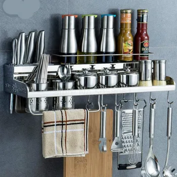 Stainless steel kitchen rack free punching wall hanging seasoning knife holder kitchen storage shelf pendant supplies
Stainless steel kitchen rack free punching wall hanging seasoning knife holder kitchen storage shelf pendant supplies