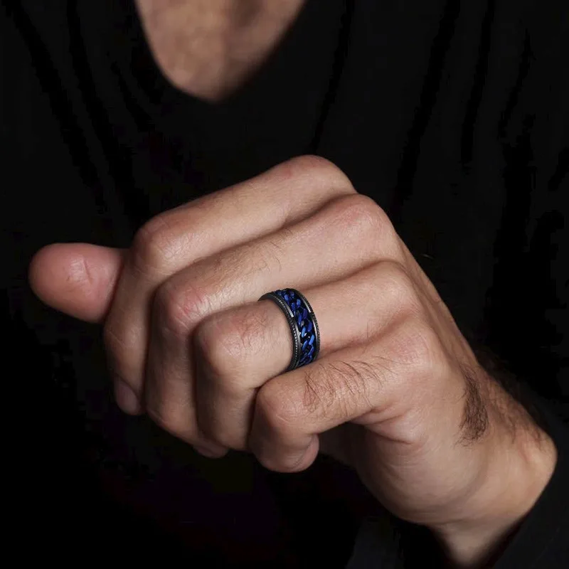 Intertwine Stainless Steel 8 mm Ring for Men Center Chain Swivel Ring Black Blue Silverly
Intertwine Stainless Steel 8 mm Ring for Men Center Chain Swivel Ring Black Blue Silverly