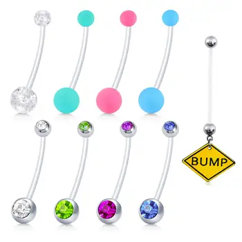 

JFORYOU 9-10PCS 14G Acrylic Bioflex Pregnancy Belly Button Rings-Extra Long Navel Barbell Body Jewelry Piercing Retainer