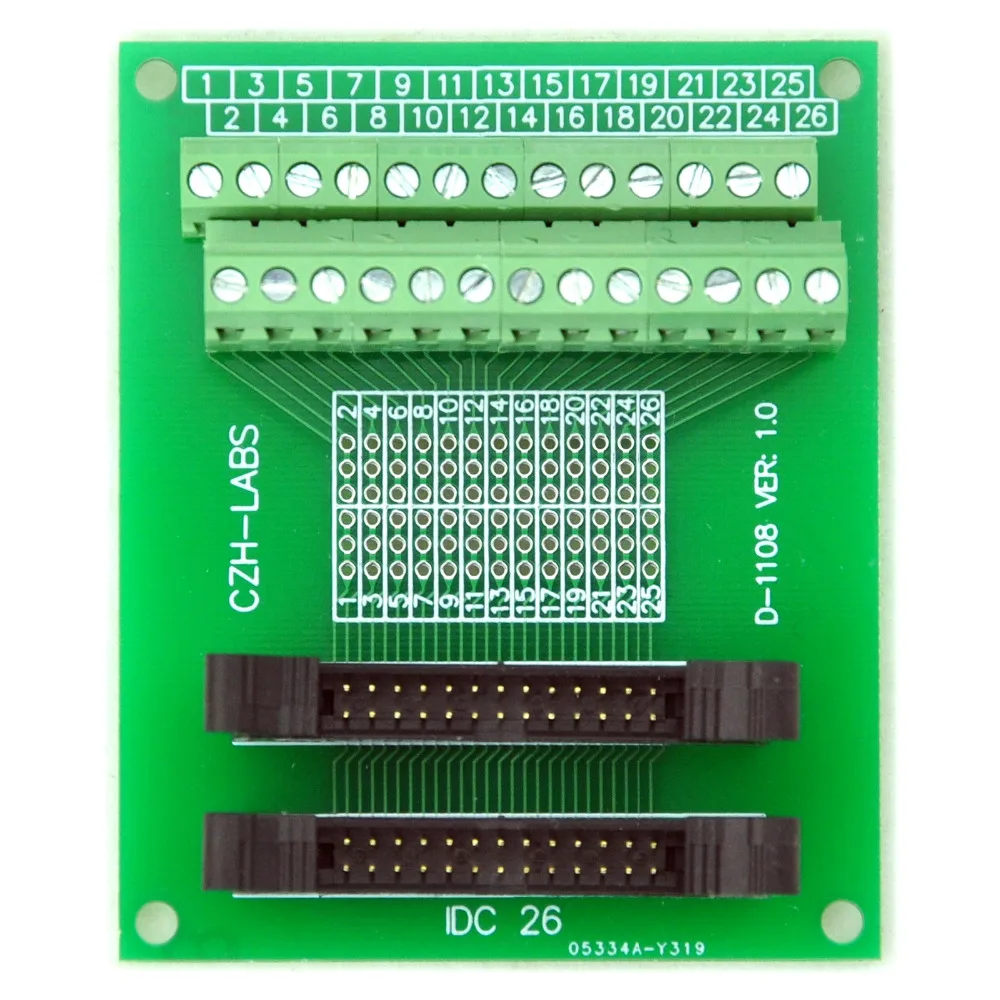 IDC-26 2x13pins 2.0mm Dual Male Header Breakout Board, Screw Terminal Connector.
IDC-26 2x13pins 2.0mm Dual Male Header Breakout Board, Screw Terminal Connector.