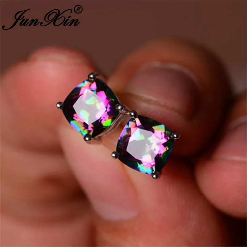 Mystery Punk Female Pink Rainbow Zircon Earrings Fashion 925 Silver Wedding Jewelry Double Crystal Stud Earrings For Women
Mystery Punk Female Pink Rainbow Zircon Earrings Fashion 925 Silver Wedding Jewelry Double Crystal Stud Earrings For Women