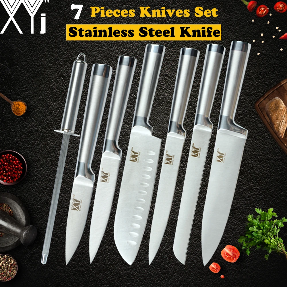 XYj Stainless Steel Knife Set 7 Piece Knife Sharpener Chef Slicing Santoku Bread Utility Paring Knife Fish Meat Cooking Tool
XYj Stainless Steel Knife Set 7 Piece Knife Sharpener Chef Slicing Santoku Bread Utility Paring Knife Fish Meat Cooking Tool