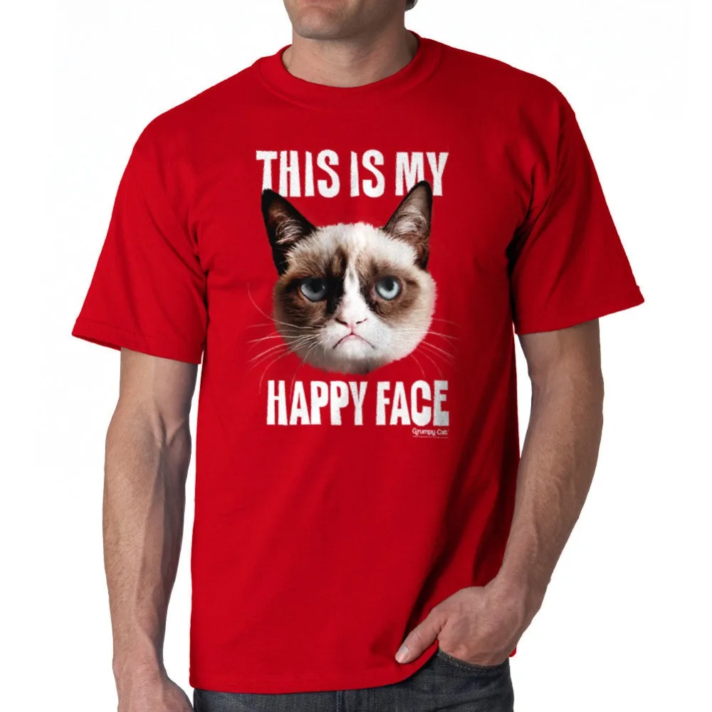 2018 Streetwear Short Sleeve Tees Grumpy Cat Happy Face Men's Red T-shirt NEW Sizes S-2XL Hot Sale Casual Clothing
2018 Streetwear Short Sleeve Tees Grumpy Cat Happy Face Men's Red T-shirt NEW Sizes S-2XL Hot Sale Casual Clothing