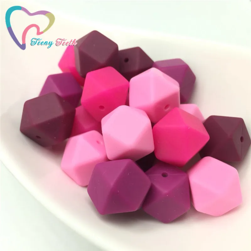 Фото Подростковые зубы 10 шт. цвет фуксии розовый 17 мм силиконовые шестигранные шарики