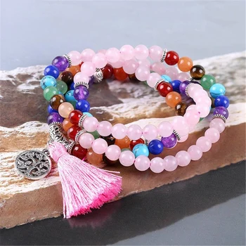 Trendy Yoga 108 Mala 6mm Natural Pink Crystal 7 Chakra Onyx Beaded Bracelet Fashion Women's Long Strand Necklace for Meditation
Trendy Yoga 108 Mala 6mm Natural Pink Crystal 7 Chakra Onyx Beaded Bracelet Fashion Women's Long Strand Necklace for Meditation