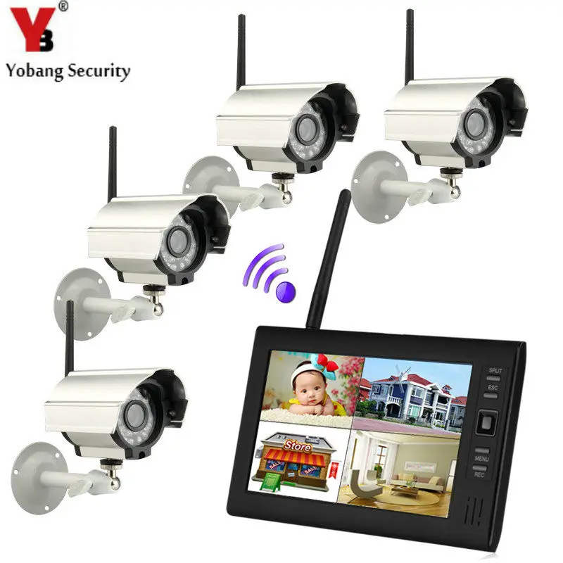 

YobangSecurity 7" TFT LCD DVR Monitor 2.4GHz Digital Wireless 4CH CCTV DVR Security Camera Surveillance System (4 Cameras kit)