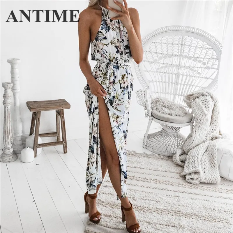 ANTIME Maxi Dress Halter Off Shoulder Spring Summer Women Casual Floral with Sash Straight Beach Split Long Elegant Dresses
ANTIME Maxi Dress Halter Off Shoulder Spring Summer Women Casual Floral with Sash Straight Beach Split Long Elegant Dresses