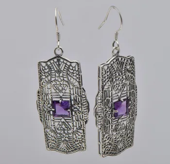 European fashion personality The ancient silver 925 sterling silver amethyst earrings natural hollow-out decorative pattern
European fashion personality The ancient silver 925 sterling silver amethyst earrings natural hollow-out decorative pattern