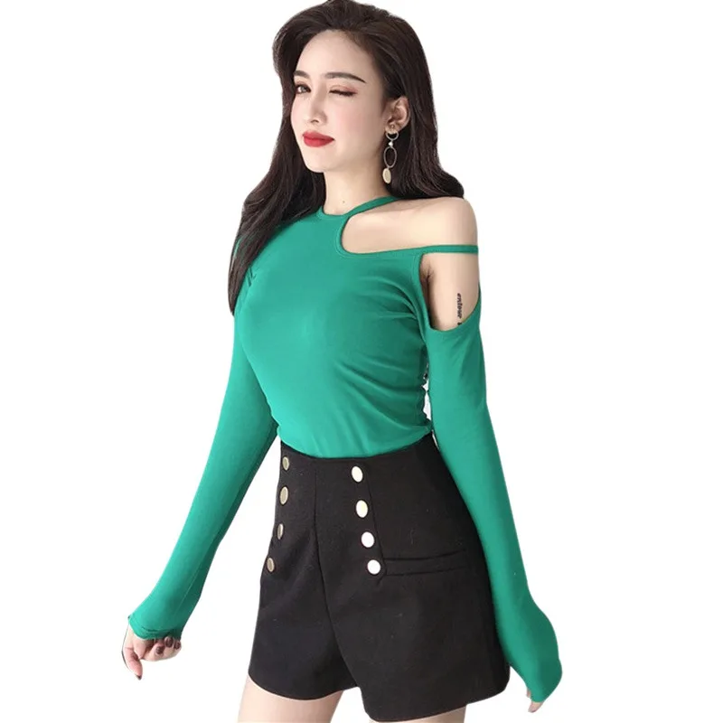 Fashion sexy shopping Irregular neckline tights Spring autumn Casual long sleeved T shirt
Fashion sexy shopping Irregular neckline tights Spring autumn Casual long sleeved T shirt