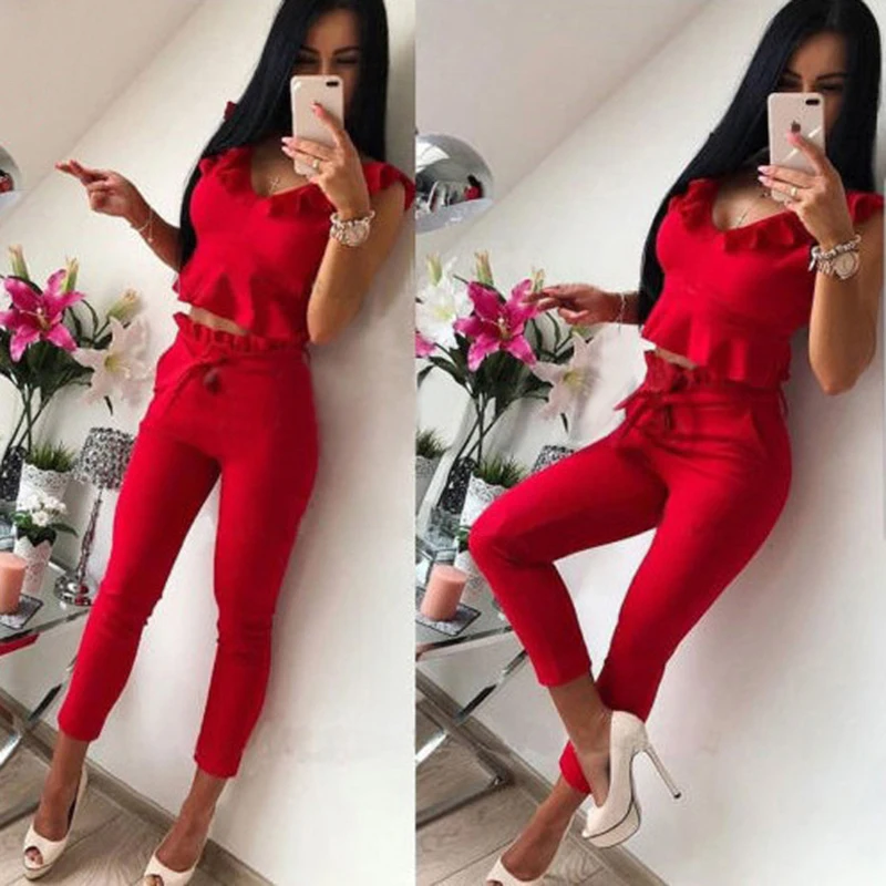 ZYFPGS 2019 2 Piece Set Women Slim solid color Tracksuit For Women Lotus leaf collar Summer Suit Printed Fashion workplace 4XL
ZYFPGS 2019 2 Piece Set Women Slim solid color Tracksuit For Women Lotus leaf collar Summer Suit Printed Fashion workplace 4XL