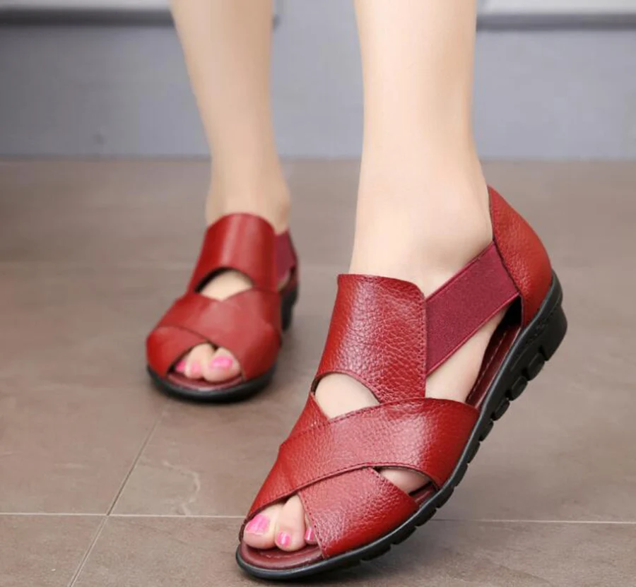 Sandals Genuine Leather Soft Bottom Summer Sandals Low Heel Non-slip Large Size Women's Shoes Elastic Band Comfortable Hard-wear
Sandals Genuine Leather Soft Bottom Summer Sandals Low Heel Non-slip Large Size Women's Shoes Elastic Band Comfortable Hard-wear