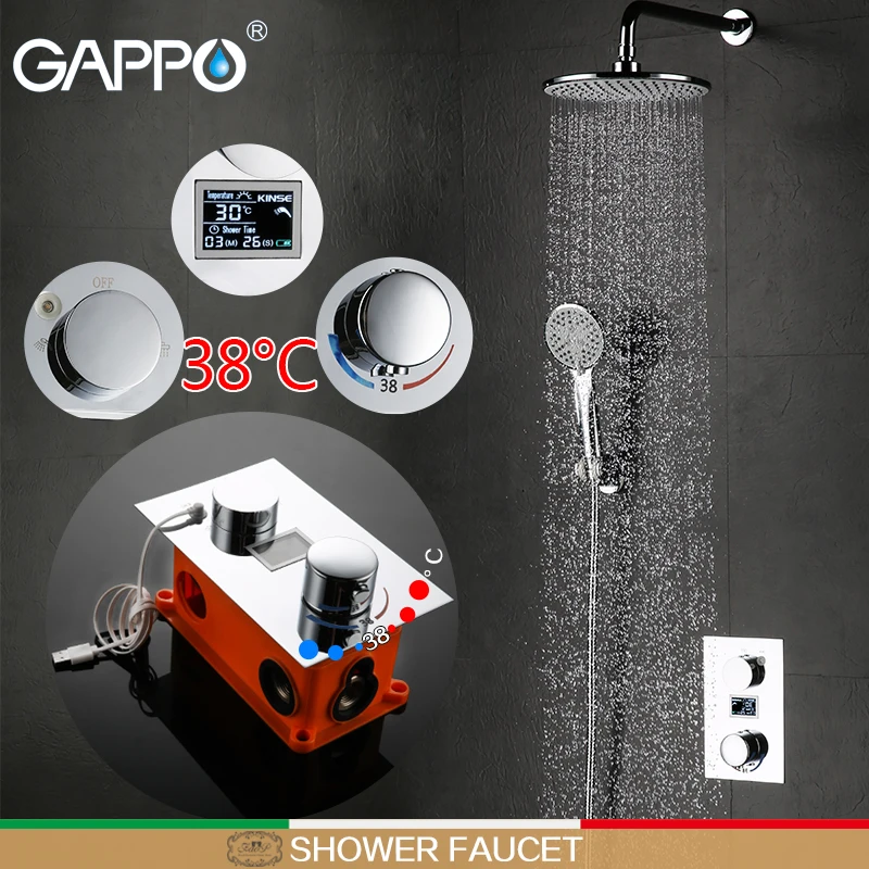 GAPPO shower faucet thermostatic mixer tap LCD Digital Display bath faucet mixer hand shower Wall Mount rainfall shower set
GAPPO shower faucet thermostatic mixer tap LCD Digital Display bath faucet mixer hand shower Wall Mount rainfall shower set