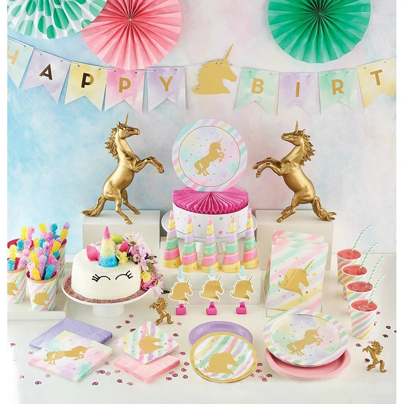 Bronzing unicorn Theme Birthday Party Decor Paper Plate Cup Napkin Banner/Flag Straw Tableware Set Baby Shower Party Supplies
Bronzing unicorn Theme Birthday Party Decor Paper Plate Cup Napkin Banner/Flag Straw Tableware Set Baby Shower Party Supplies