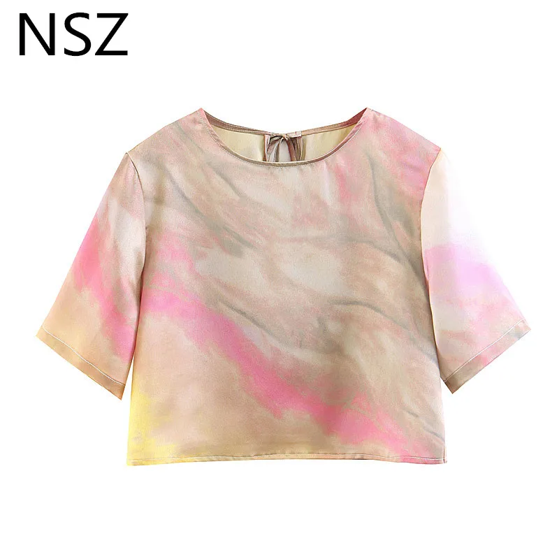 NSZ Women Dye Satin Crop Top Short Sleeve Summer Blouse Cropped Shirt Print Ladies Short Top
NSZ Women Dye Satin Crop Top Short Sleeve Summer Blouse Cropped Shirt Print Ladies Short Top