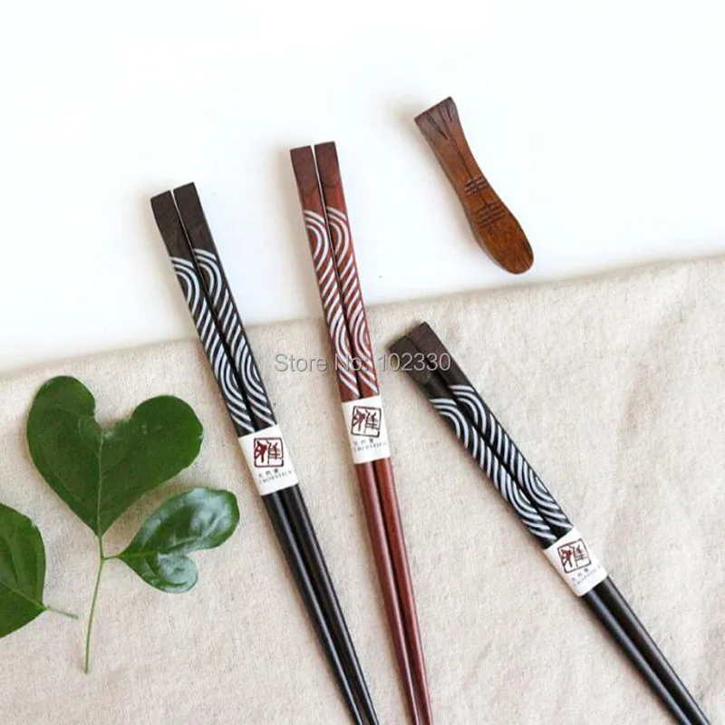 300 Pairs Japan Style Natural Wooden Sushi Chopsticks Lovers Red and Black Wave Noodles Ironwood Tableware | Дом и сад