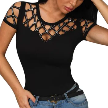 Fashion Womens Chiffon Blouse O-Neck Short Sleeve Hollow Out Bling Nail Beading Casual Sleeveless Tops New camisetas mujer
Fashion Womens Chiffon Blouse O-Neck Short Sleeve Hollow Out Bling Nail Beading Casual Sleeveless Tops New camisetas mujer