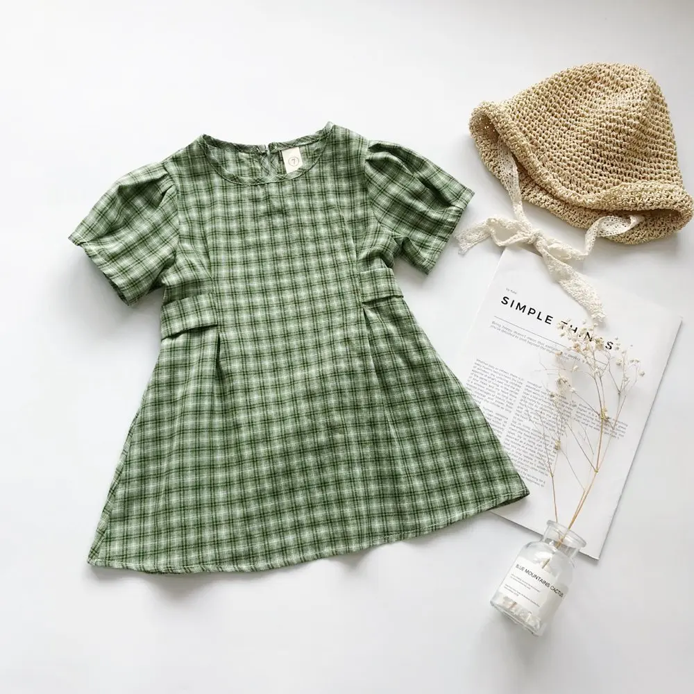 Summer Girls Princess Dress Baby Children Infants Girl Clothes Kids Plaided Short Sleeve Casual Dresses Vestidos WT560 | Детская одежда