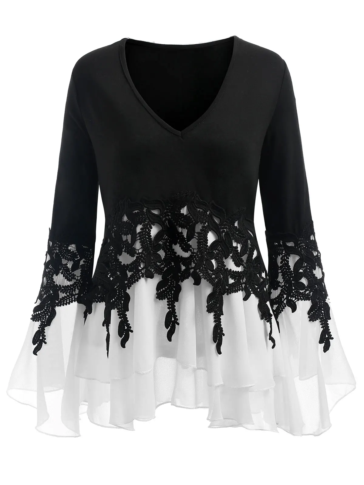 Wipalo Plus Size 5XL Sexy Bell Flare Sleeve Chiffon Tunic Tops Lace Crochet Peplum Blouse Women Clothing Big Size Autumn 2018
Wipalo Plus Size 5XL Sexy Bell Flare Sleeve Chiffon Tunic Tops Lace Crochet Peplum Blouse Women Clothing Big Size Autumn 2018